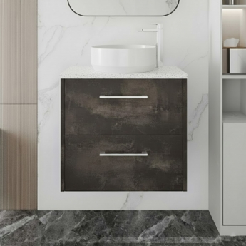 Hudson Reed Juno Wall Hung 2-Drawer Vanity Unit with Sparkling White Worktop 600mm Wide - Metallic Slate