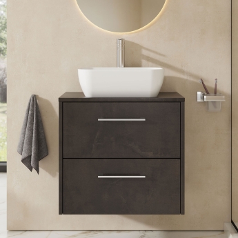 Hudson Reed Juno Wall Hung 2-Drawer Vanity Unit with Worktop 600mm Wide - Metallic Slate | Product Image