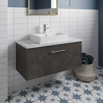 Hudson Reed Juno Wall Hung 1-Drawer Vanity Unit with Bellato Grey Worktop 800mm Wide - Metallic Slate