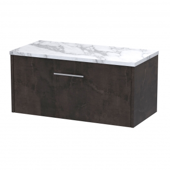 Hudson Reed Juno Wall Hung 1-Drawer Vanity Unit with Carrera Marble Worktop 800mm Wide - Metallic Slate | Product Image
