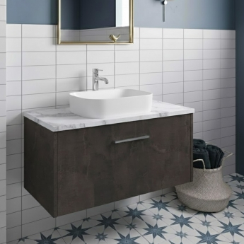 Hudson Reed Juno Wall Hung 1-Drawer Vanity Unit with Carrera Marble Worktop 800mm Wide - Metallic Slate | Product Image