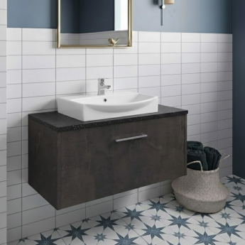 Hudson Reed Juno Wall Hung 1-Drawer Vanity Unit with Sparkling Black Worktop 800mm Wide - Metallic Slate