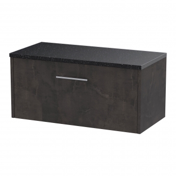 Hudson Reed Juno Wall Hung 1-Drawer Vanity Unit with Sparkling Black Worktop 800mm Wide - Metallic Slate