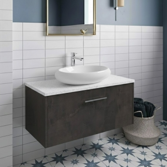 Hudson Reed Juno Wall Hung 1-Drawer Vanity Unit with Sparkling White Worktop 800mm Wide - Metallic Slate