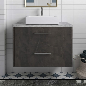 Hudson Reed Juno Wall Hung 2-Drawer Vanity Unit with Bellato Grey Worktop 800mm Wide - Metallic Slate