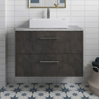 Hudson Reed Juno Wall Hung 2-Drawer Vanity Unit with Bellato Grey Worktop 800mm Wide - Metallic Slate | Product Image