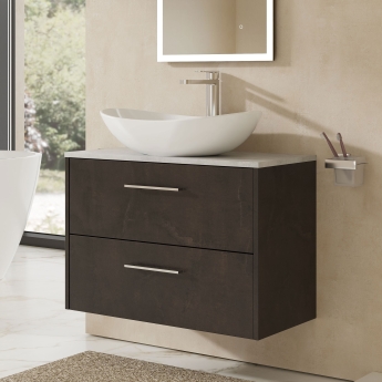Hudson Reed Juno Wall Hung 2-Drawer Vanity Unit with Bellato Grey Worktop 800mm Wide - Metallic Slate | Product Image