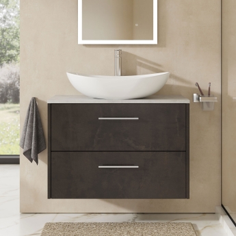 Hudson Reed Juno Wall Hung 2-Drawer Vanity Unit with Bellato Grey Worktop 800mm Wide - Metallic Slate | Product Image