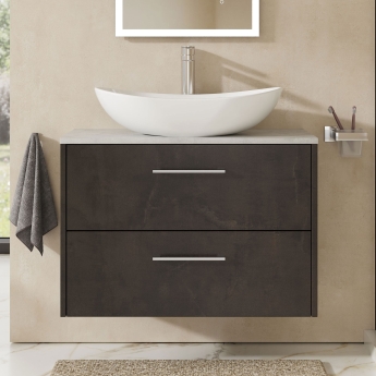 Hudson Reed Juno Wall Hung 2-Drawer Vanity Unit with Bellato Grey Worktop 800mm Wide - Metallic Slate | Product Image