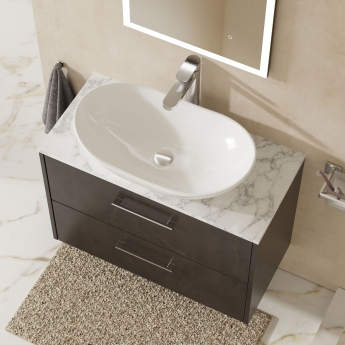 Hudson Reed Juno Wall Hung 2-Drawer Vanity Unit with Carrara Marble Worktop 800mm Wide - Metallic Slate | Product Image