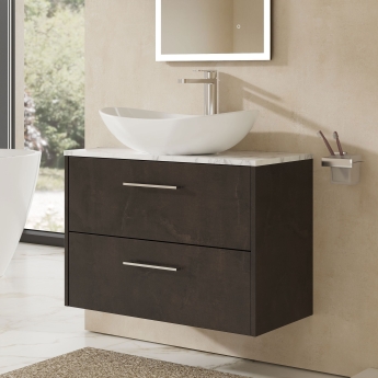 Hudson Reed Juno Wall Hung 2-Drawer Vanity Unit with Carrara Marble Worktop 800mm Wide - Metallic Slate | Product Image