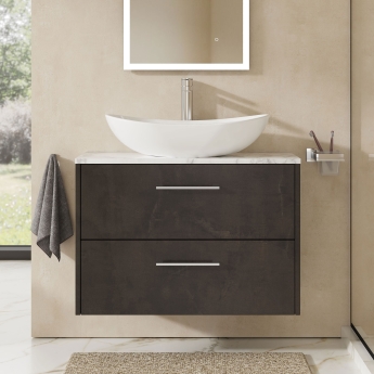 Hudson Reed Juno Wall Hung 2-Drawer Vanity Unit with Carrara Marble Worktop 800mm Wide - Metallic Slate | Product Image