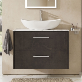 Hudson Reed Juno Wall Hung 2-Drawer Vanity Unit with Carrara Marble Worktop 800mm Wide - Metallic Slate | Product Image