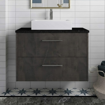 Hudson Reed Juno Wall Hung 2-Drawer Vanity Unit with Sparkling Black Worktop 800mm Wide - Metallic Slate