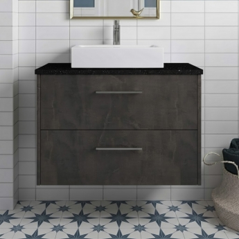 Hudson Reed Juno Wall Hung 2-Drawer Vanity Unit with Sparkling Black Worktop 800mm Wide - Metallic Slate | Product Image