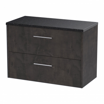Hudson Reed Juno Wall Hung 2-Drawer Vanity Unit with Sparkling Black Worktop 800mm Wide - Metallic Slate