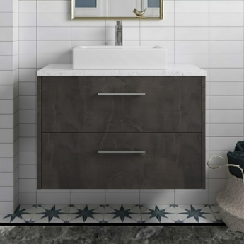 Hudson Reed Juno Wall Hung 2-Drawer Vanity Unit with Sparkling White Worktop 800mm Wide - Metallic Slate
