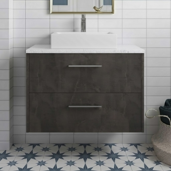 Hudson Reed Juno Wall Hung 2-Drawer Vanity Unit with Sparkling White Worktop 800mm Wide - Metallic Slate | Product Image