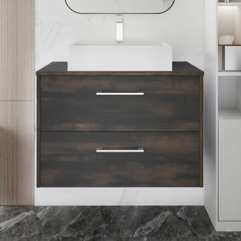 Hudson Reed Juno Wall Hung 2-Drawer Vanity Unit with Worktop 800mm Wide - Metallic Slate