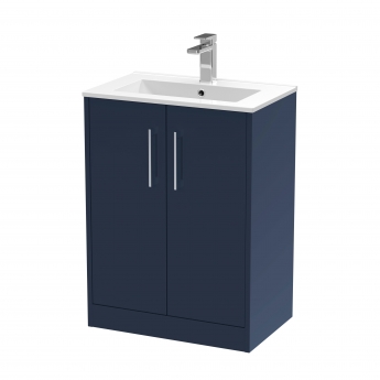 Hudson Reed Juno Floor Standing 2-Door Vanity Unit with Basin 2 600mm Wide - Midnight Blue | Product Image