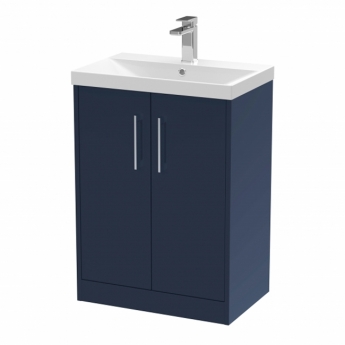 Hudson Reed Juno Floor Standing 2-Door Vanity Unit with Basin 3 600mm Wide - Midnight Blue | Product Image
