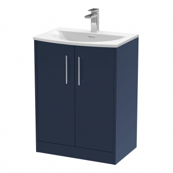 Hudson Reed Juno Floor Standing 2-Door Vanity Unit with Basin 4 600mm Wide - Midnight Blue | Product Image