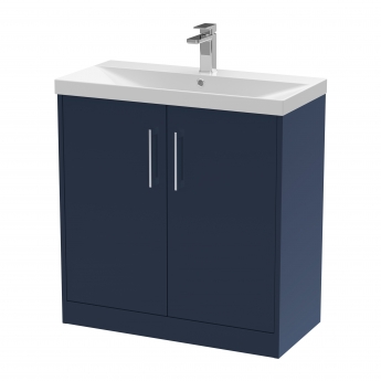 Hudson Reed Juno Floor Standing 2-Door Vanity with Basin 3 800mm Wide - Midnight Blue | Product Image