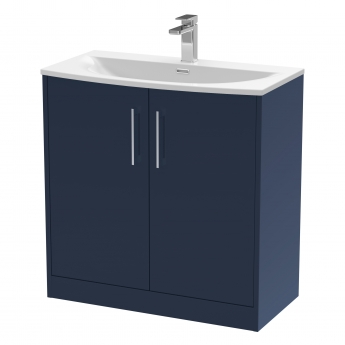 Hudson Reed Juno Floor Standing 2-Door Vanity with Basin 4 800mm Wide - Midnight Blue | Product Image