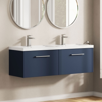 Hudson Reed Juno Wall Hung 2-Drawer Vanity Unit with Double Basin 1200mm Wide - Midnight Blue | Product Image