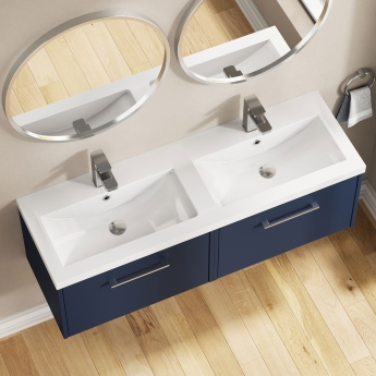 Hudson Reed Juno Wall Hung 2-Drawer Vanity Unit with Double Basin 1200mm Wide - Midnight Blue | Product Image