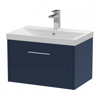 Hudson Reed Juno Wall Hung 1-Drawer Vanity Unit with Basin 3 600mm Wide - Midnight Blue | Product Image