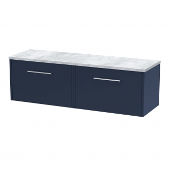 Hudson Reed Juno Wall Hung 2-Drawer Vanity Unit with Bellato Grey Worktop 1200mm Wide - Midnight Blue | Product Image