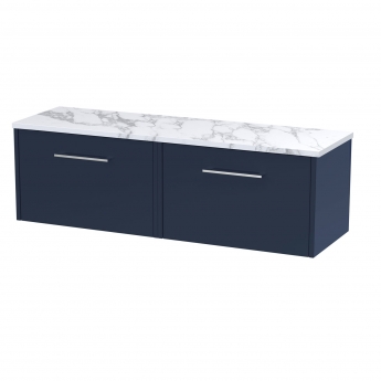 Hudson Reed Juno Wall Hung 2-Drawer Vanity Unit with Carrera Marble Worktop 1200mm Wide - Midnight Blue | Product Image
