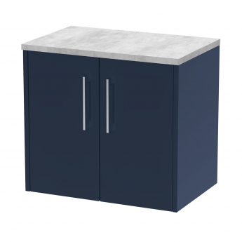 Hudson Reed Juno Wall Hung 2-Door Vanity Unit with Bellato Grey Worktop 600mm Wide - Midnight Blue | Product Image