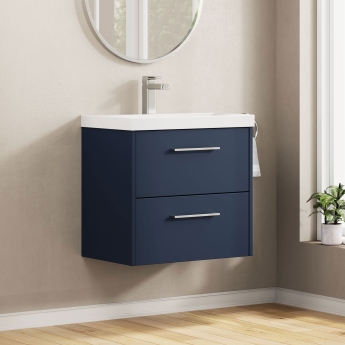 Hudson Reed Juno Wall Hung 2-Drawer Vanity Unit with Basin 3 600mm Wide - Midnight Blue | Product Image