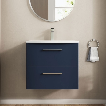 Hudson Reed Juno Wall Hung 2-Drawer Vanity Unit with Basin 4 600mm Wide - Midnight Blue | Product Image