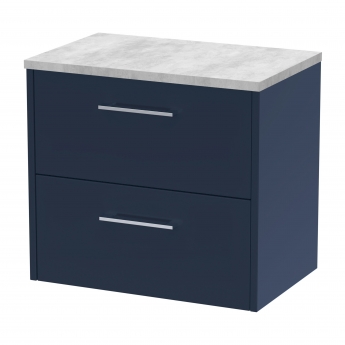 Hudson Reed Juno Wall Hung 2-Drawer Vanity Unit with Bellato Grey Worktop 600mm Wide - Midnight Blue | Product Image