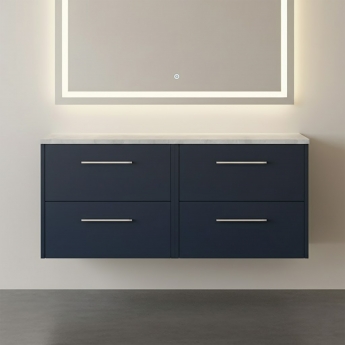 Hudson Reed Juno Wall Hung 4-Drawer Vanity Unit with Bellato Grey Worktop 1200mm Wide - Midnight Blue | Product Image