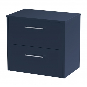 Hudson Reed Juno Wall Hung 2-Drawer Vanity Unit with Worktop 600mm Wide - Midnight Blue | Product Image