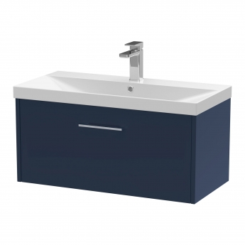 Hudson Reed Juno Wall Hung 1-Drawer Vanity Unit with Basin 3 800mm Wide - Midnight Blue | Product Image