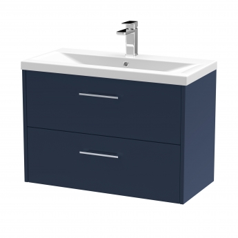 Hudson Reed Juno Wall Hung 2-Drawer Vanity Unit with Basin 1 800mm Wide - Midnight Blue | Product Image