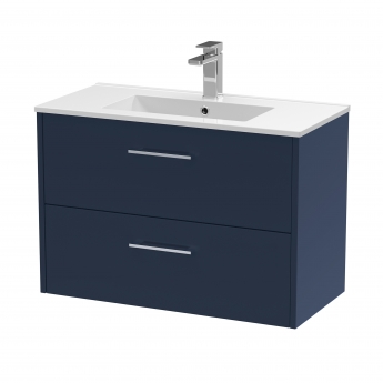 Hudson Reed Juno Wall Hung 2-Drawer Vanity Unit with Basin 2 800mm Wide - Midnight Blue | Product Image