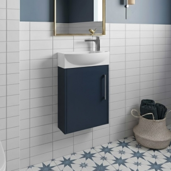 Hudson Reed Juno Compact LH Wall Hung Vanity Unit and Basin 440mm Wide - Midnight Blue | Product Image