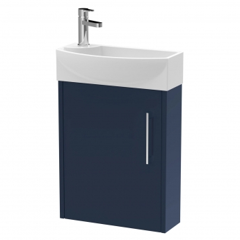 Hudson Reed Juno Compact RH Wall Hung Vanity Unit and Basin 440mm Wide - Midnight Blue | Product Image