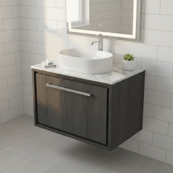 Hudson Reed Lille Wall Hung 1-Drawer Vanity Unit with Carrara Marble Worktop 600mm Wide - Graphite Grey Woodgrain | Product Image