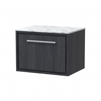 Hudson Reed Lille Wall Hung 1-Drawer Vanity Unit with Carrara Marble Worktop 600mm Wide - Graphite Grey Woodgrain | Product Image