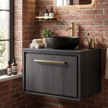 Hudson Reed Lille Wall Hung 1-Drawer Vanity Unit with Worktop 600mm Wide - Graphite Grey Woodgrain | Product Image