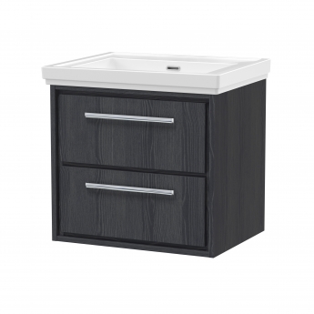 Hudson Reed Lille Wall Hung 2-Drawer Vanity Unit with 0TH Classique Basin 600mm Wide - Graphite Grey Woodgrain | Product Image