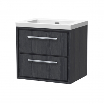Hudson Reed Lille Wall Hung 2-Drawer Vanity Unit with 0TH Contemporary Basin 600mm Wide - Graphite Grey Woodgrain | Product Image