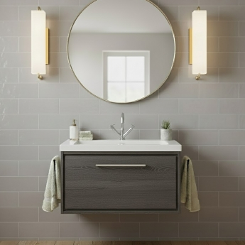 Hudson Reed Lille Wall Hung 1-Drawer Vanity Unit with 1TH Contemporary Basin 800mm Wide - Graphite Grey Woodgrain | Product Image